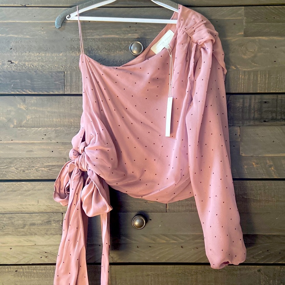 NWT Michelle Mason 100% silk one shoulder blouse
